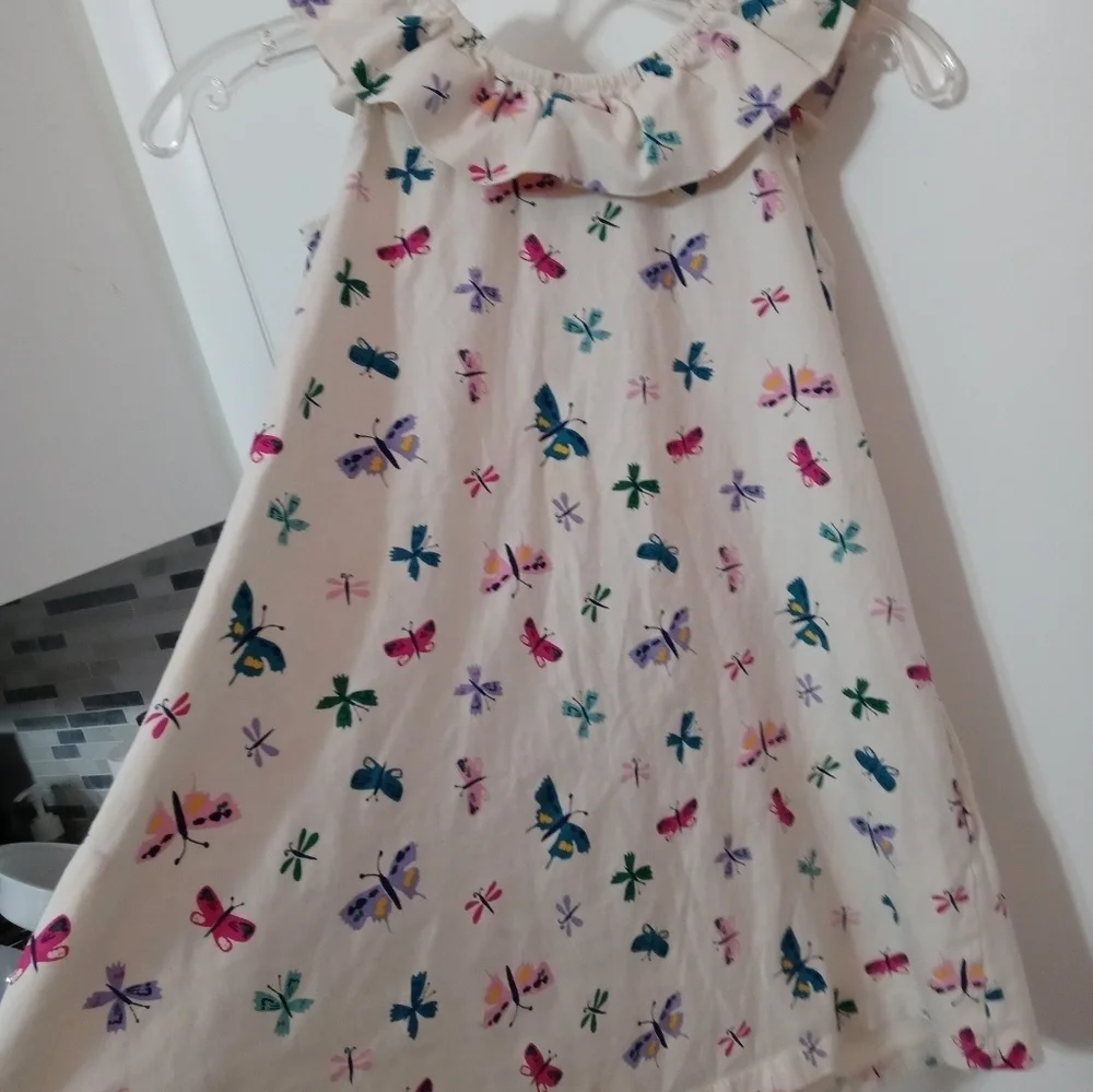 Hanna Andersson Girls 6-7 Sleeveless Butterfly Dragonfly Dress Ruffle Collar